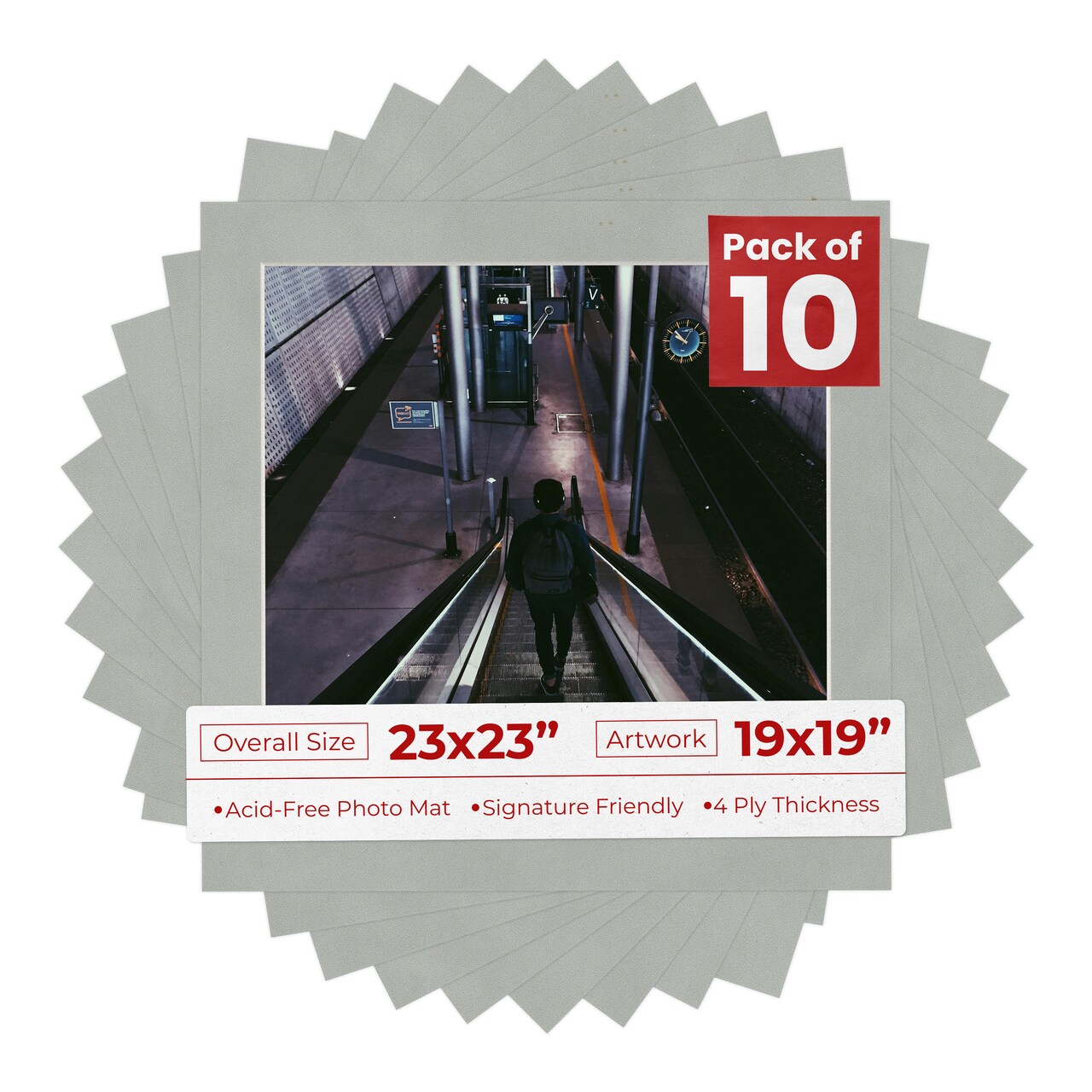 Light Grey Suede Mat Board for 23x23 Frames - Fits 19x19 Photos